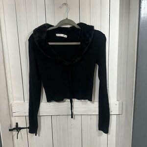 NWOT ALTARD STATE Black Long Sleeve with Faux Fur Trim